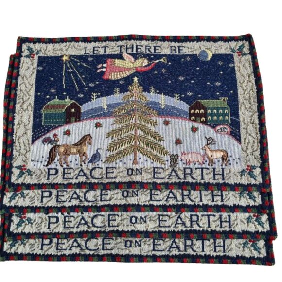 Set Of 4 Let There Be Piece On Earth Holiday Tapestry 19" x 12" Dinner Placemats - Picture 2 of 4